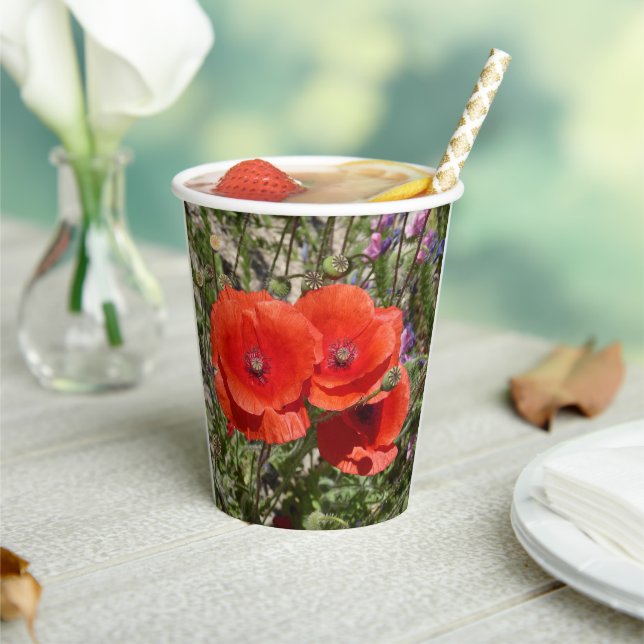 GOBELETS EN PAPIER FLEURS POPPY (Insitu)