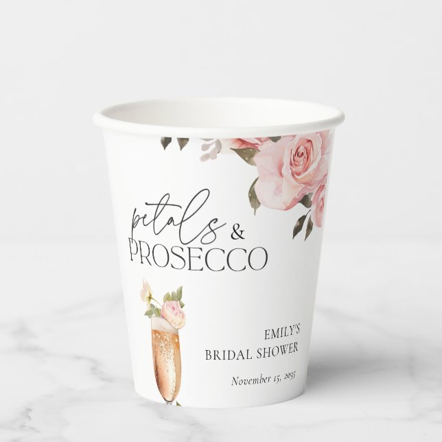 Gobelets En Papier Fleurs & Prosecco Fête de Mariage Florale (Recto)
