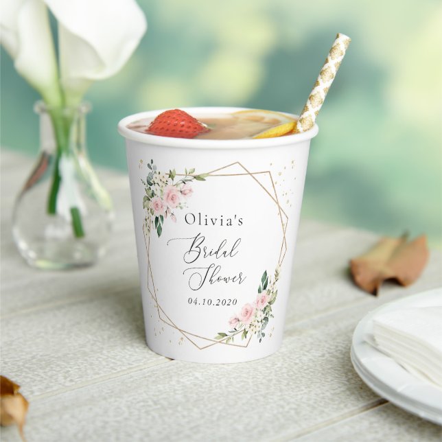 Gobelets En Papier Fleurs roses, Fleurs blanches, Boho, Fête des mari (Insitu)