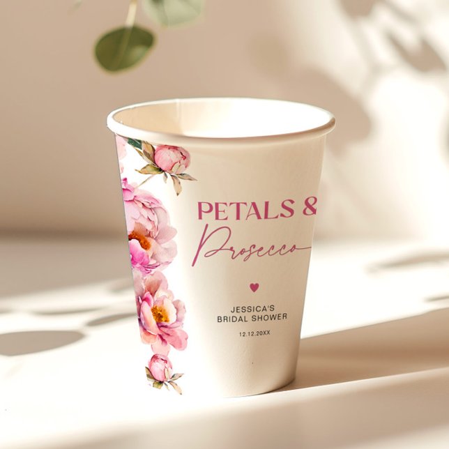 Gobelets En Papier Fleurs roses vives et prosecco pour la mariée (Créateur téléchargé)