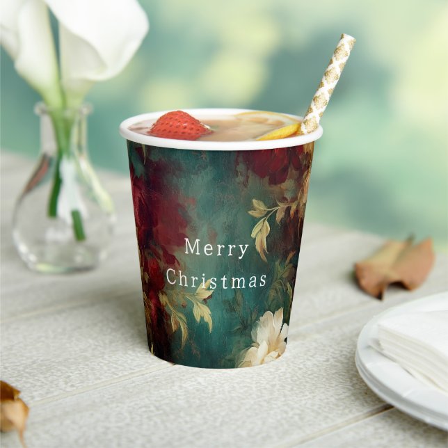 Gobelets En Papier Fleurs rouges blanches vertes (Insitu)