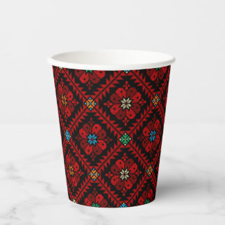 Gobelets En Papier Fleurs rouges Palestine Broderie tatreez Motif