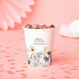 Gobelets En Papier Fleurs sauvages bleu clair aquarelle Baby Shower