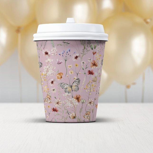 Gobelets En Papier Fleurs sauvages de Boho rose (Dusty Pink Boho Wildflowers Paper Cups by Painted Paperie
)