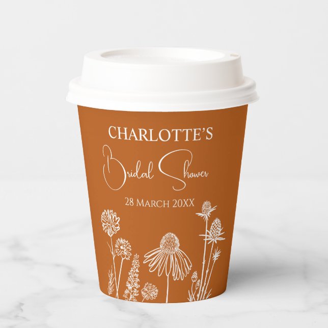Gobelets En Papier Fleurs sauvages Orange Brûlé Croisé Floral (Recto)