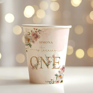 Gobelets En Papier Fleurs sauvages Wild One roux rose fille anniversa