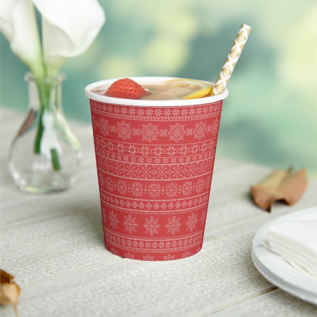 Gobelets En Papier Flocon de neige rouge scandinave (Insitu)