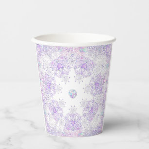 Gobelets En Papier flocon de neige violet clair et coeur étincelant