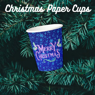Gobelets En Papier Flocons de neige bleus Joyeux Noël