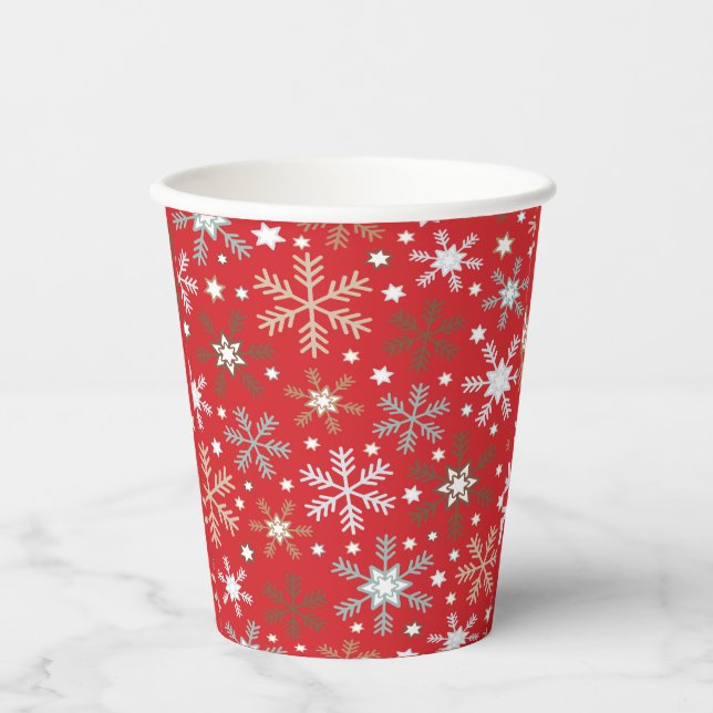 Gobelets En Papier Flocons Rouges  (Recto)
