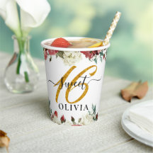 Floral Elegant Sweet 16 tasses en papier