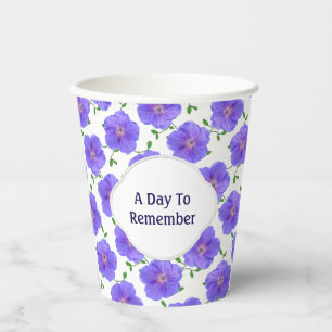 Gobelets En Papier Floral Jardin Bleu Geranium n'importe quel texte s