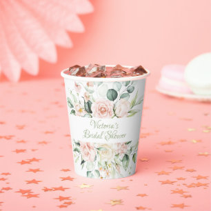 Gobelets En Papier Floral rose Personnalisé Élégant Fête des mariées
