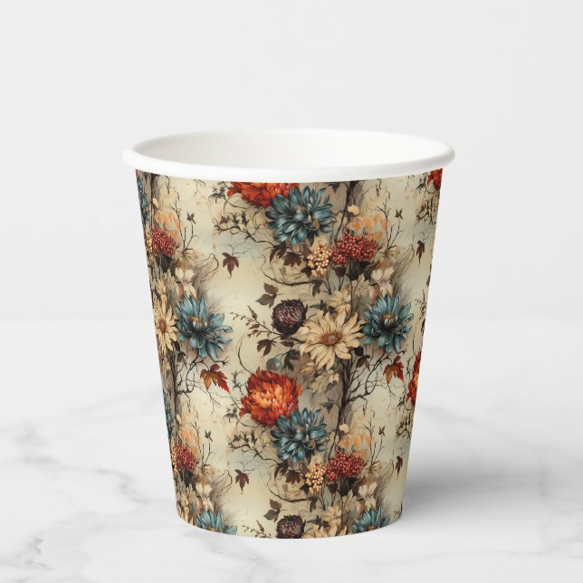 Gobelets En Papier Floral Thanksgiving Motif Vintage (11) (Recto)