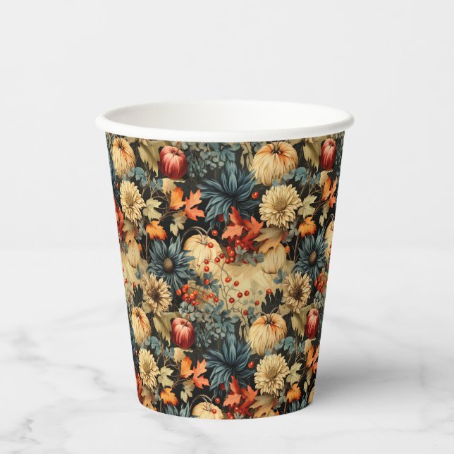 Gobelets En Papier Floral Thanksgiving Motif Vintage (12) (Recto)