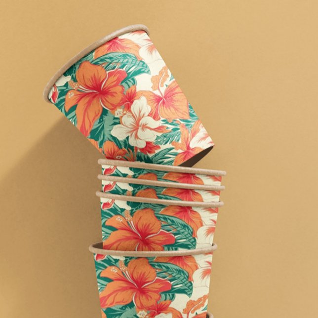Gobelets En Papier Flore tropicale hawaïenne motif (Créateur téléchargé)