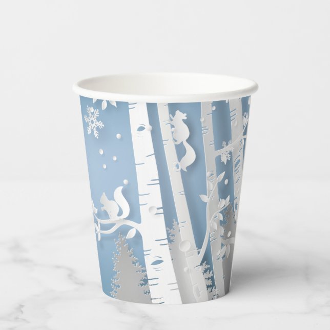 Gobelets En Papier Forêt d'hiver avec écureuils Papercut Café Mug (Verso)