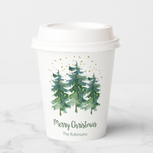 Gobelets En Papier Forêt d'hiver Joyeuses tasses de papier de Noël (Recto)
