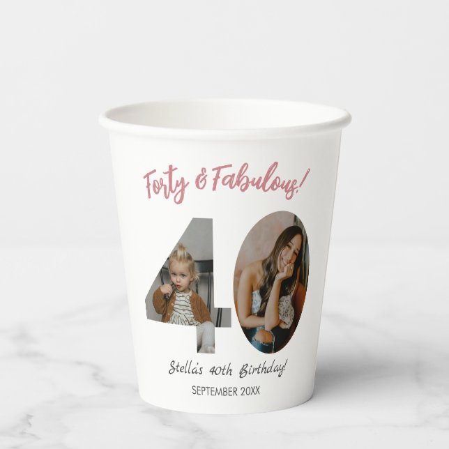 Gobelets En Papier Forty & Fabulous Custom Photo 40th Birthday  (Verso)