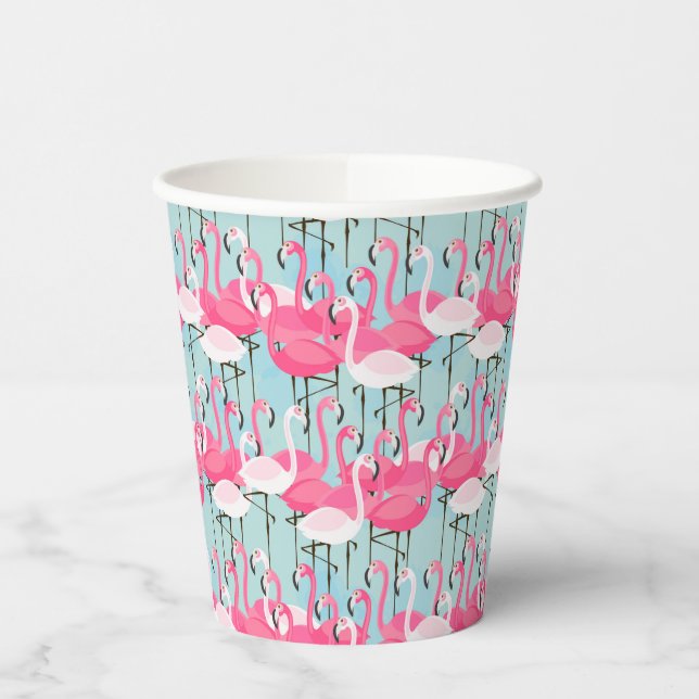 Gobelets En Papier Foule De Flamants roses Rose Et Blanc (Gauche)