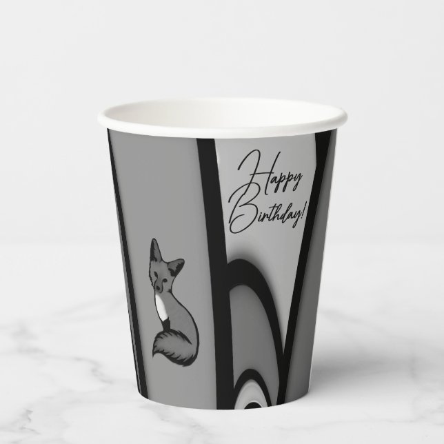 Gobelets En Papier Fox Design d'art moderne en argent Joyeux annivers (Verso)