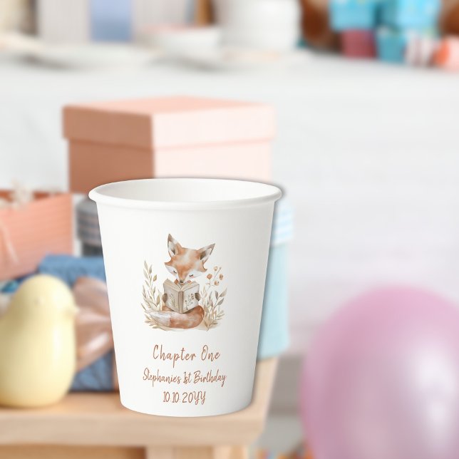 Gobelets En Papier Fox Lecture d'un livre Chapitre Un 1er anniversair (Créateur téléchargé)