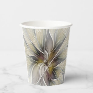 Gobelets En Papier Fractal floral, fleur de fantaisie aux couleurs de