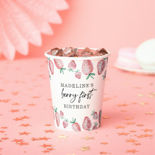 Gobelets En Papier Fraise Berry Sweet Girl Premier Anniversaire Papie