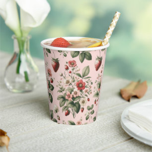 Gobelets En Papier Fraise Douce de Baie Personnalisée Rose