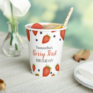 Gobelets En Papier Fraises et bleuets Berry First Birday