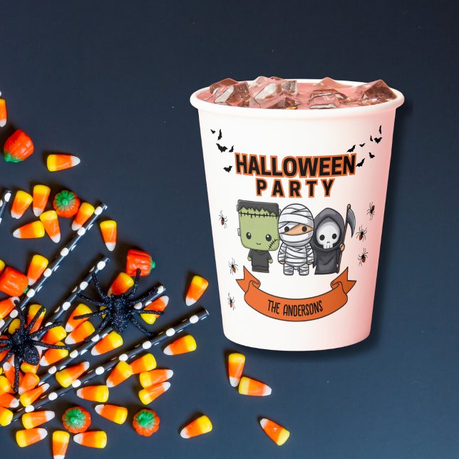 Gobelets En Papier Frankenstein Mummy Grim Reaper Halloween Éffrayant (Créateur téléchargé)