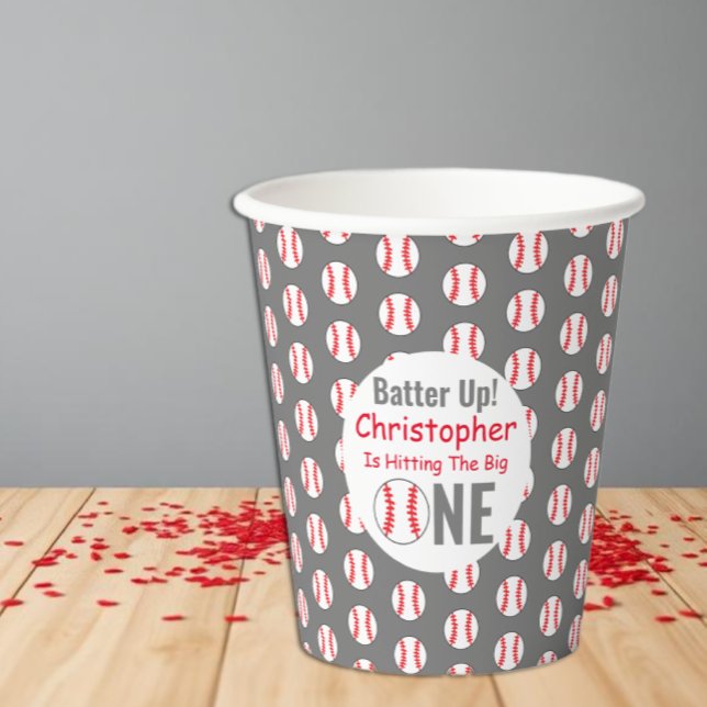 Gobelets En Papier Frappe ! Baseball 1er anniversaire (Créateur téléchargé)