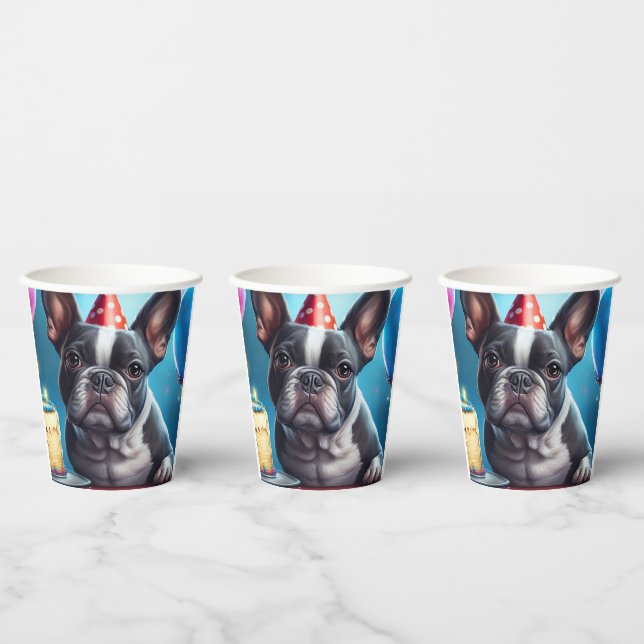 Gobelets En Papier Frenchie Birthday Bash : Un mignon Bulldog françai (Multi)