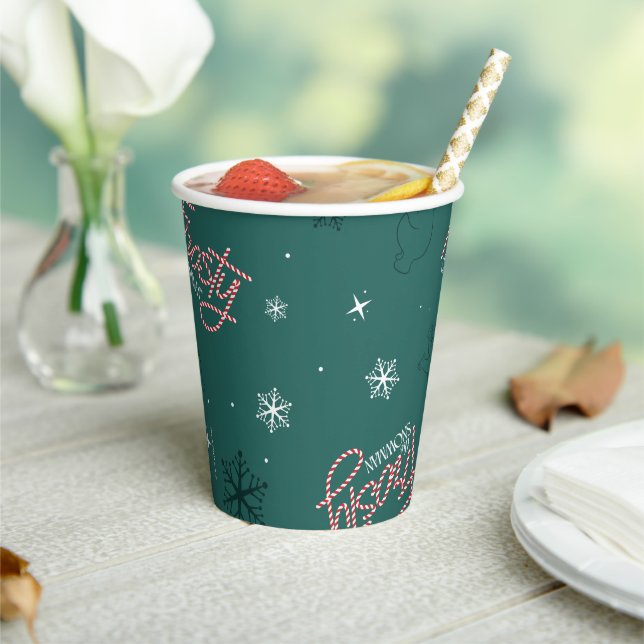 Gobelets En Papier Frosty Snowman Green Snowflake Motif (Insitu)