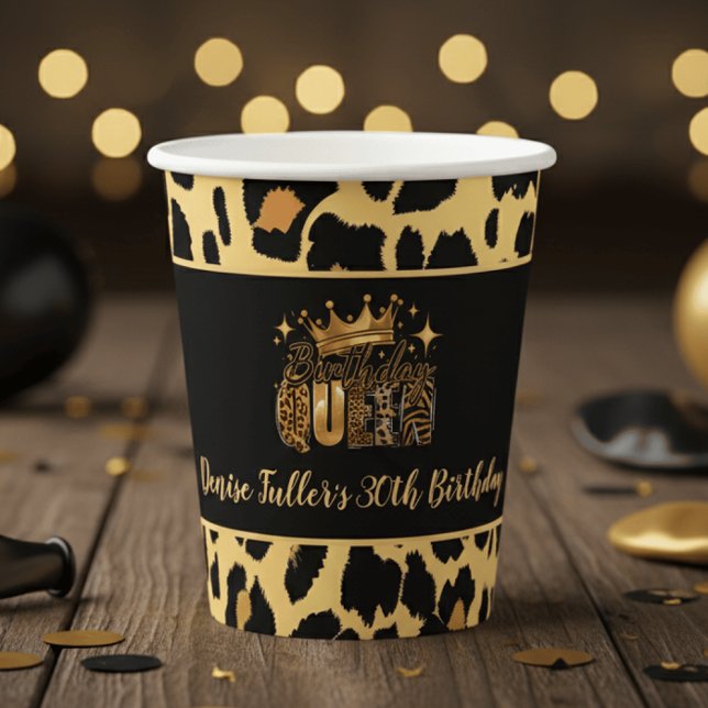 Gobelets En Papier Fun Leopard Birthday Queen Thirty Birthday (Créateur téléchargé)