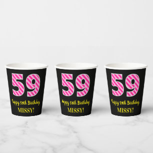 Gobelets En Papier Fun Pink Stripes "59" : Joyeux 59ème anniversaire