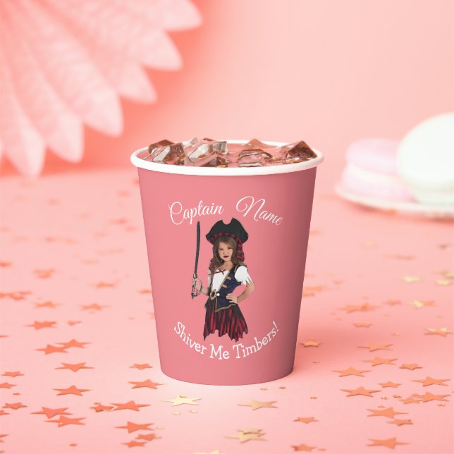 Gobelets En Papier Fun Rose Girl Pirate (Insitu)