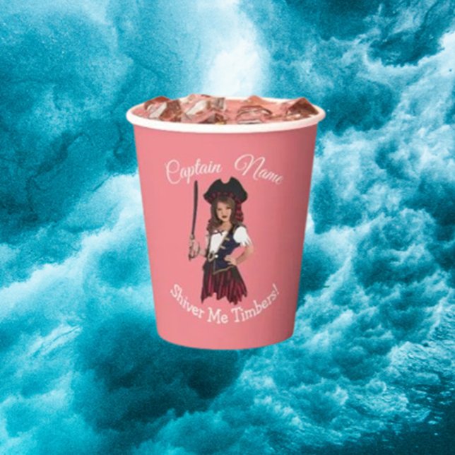 Gobelets En Papier Fun Rose Girl Pirate (Make your celebration unforgettable with our fun pink girl pirate paper cups)