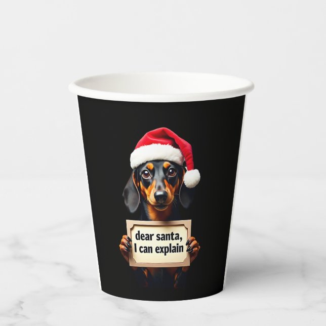 Gobelets En Papier Funny Dachshund Christmas Dear Santa I Can Explain (Recto)