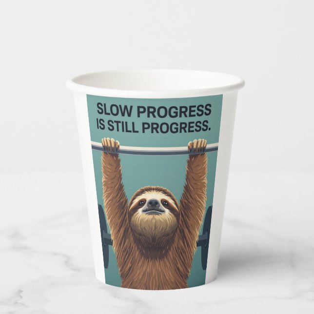 Gobelets En Papier Funny Sloth Gym Motivation Poster - Slow Progress  (Recto)