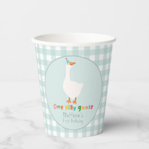 Gobelets En Papier Garçons Bleu En vichy une oie bête 1er anniversair