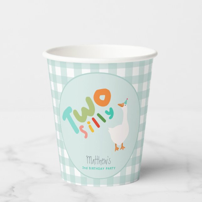 Gobelets En Papier Garçons Blue Two Silly Goose Blue 2e anniversaire (Recto)