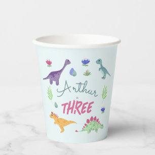 Gobelets En Papier Garçons Cute Blue Jungle T-Rex Dinosaur Anniversai