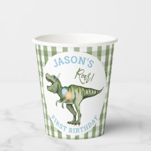 Gobelets En Papier Garçons Green Stomp Chomp Roar Dinosaur 1er annive