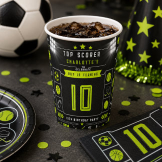 Gobelets En Papier Garçons Moderne Noir Sports Enfants 10e Anniversai