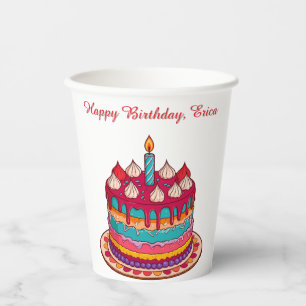 Gobelets En Papier Gâteau d'anniversaire coloré avec bougie
