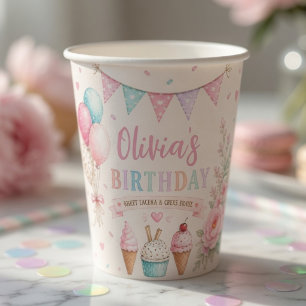 Gobelets En Papier Gâteau d'anniversaire de glace pastel personnalisé