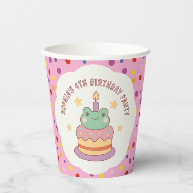 Gobelets En Papier Gâteau d'anniversaire personnalisé Kawaii Grenouil (Recto)