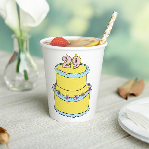 Gobelets En Papier Gâteau jaune 29e anniversaire avec roses roses ros