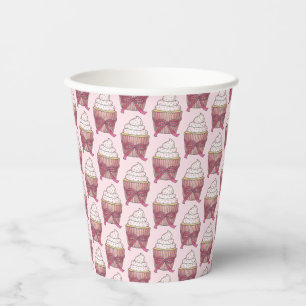 Gobelets En Papier Gâteau rose avec nœud et paillettes Mariage Enterr